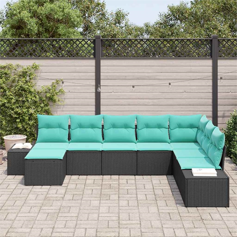 vidaXL Poly Rattan Small Sofa Set with Cushions in Black