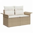 vidaXL Solid Acacia Wood Sofa Set with Cushions in Beige