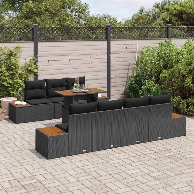 vidaXL Solid Acacia Wood Sofa Set with Cushions in Black