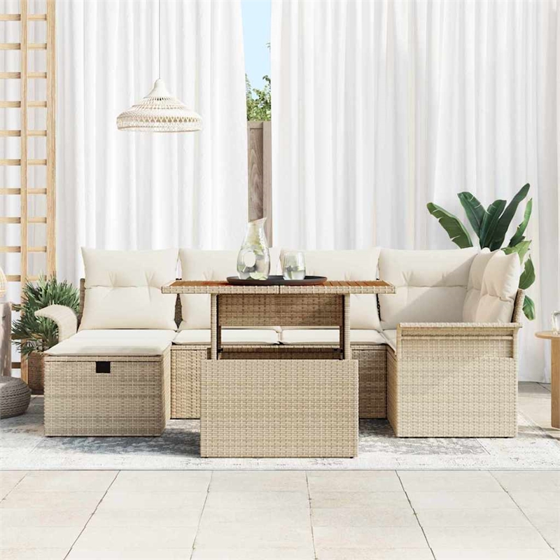 vidaXL Solid Acacia Wood Sofa Set with Cushions in Beige