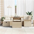 vidaXL Solid Acacia Wood Sofa Set with Cushions in Beige