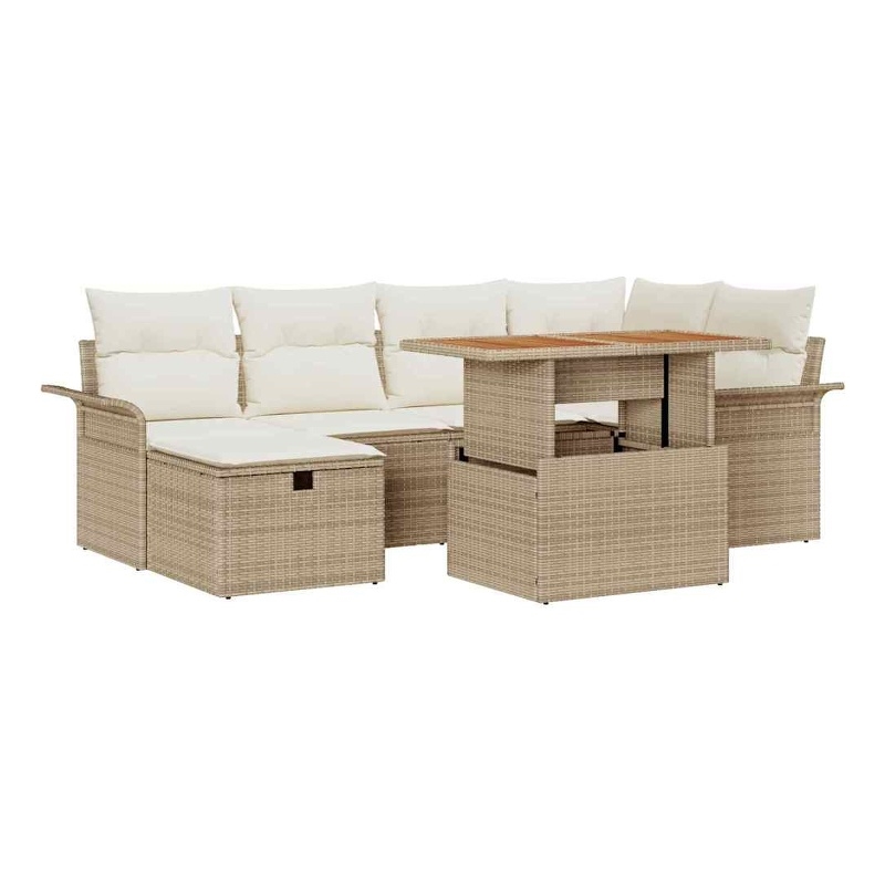 vidaXL Solid Acacia Wood Sofa Set with Cushions in Beige