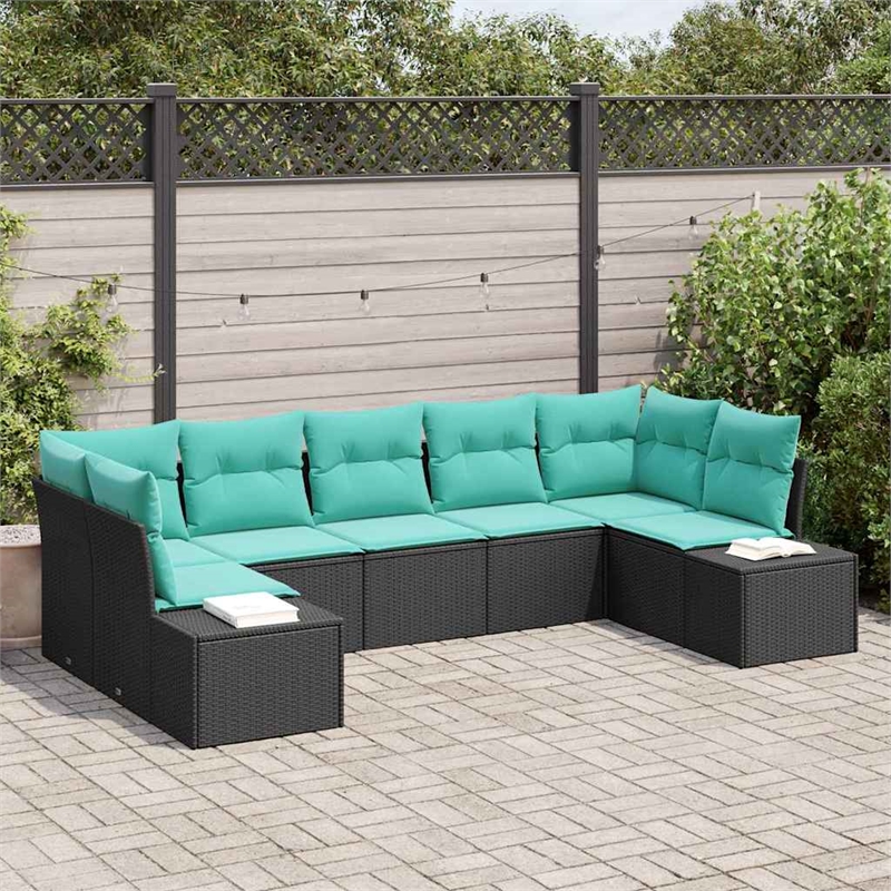 vidaXL Poly Rattan Sofa Set with Cushions in Black