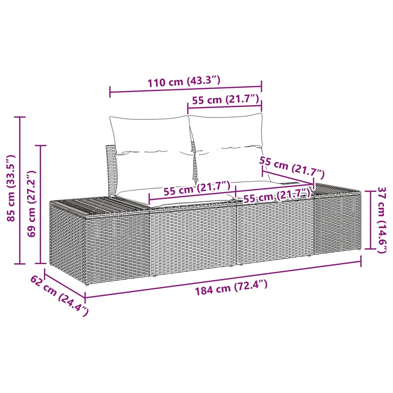 vidaXL Poly Rattan Sofa Set with Cushions in Black