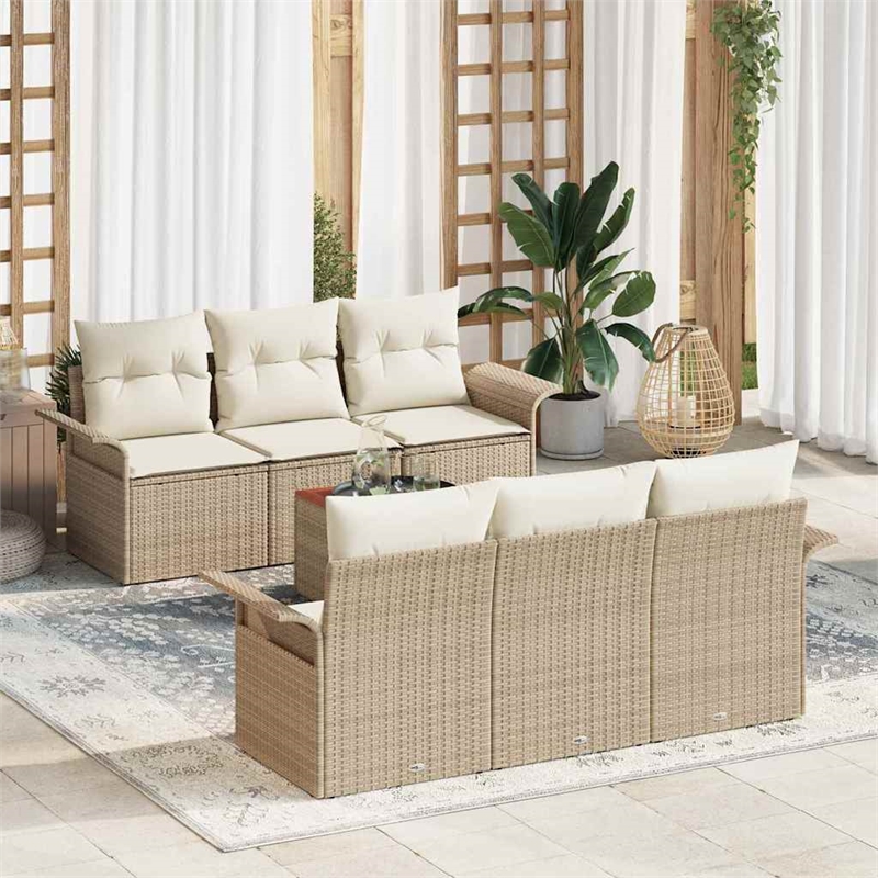 vidaXL Solid Acacia Wood Sofa Set with Cushions in Beige