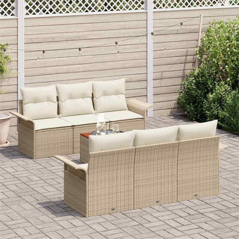 vidaXL Solid Acacia Wood Sofa Set with Cushions in Beige