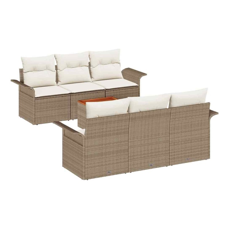 vidaXL Solid Acacia Wood Sofa Set with Cushions in Beige
