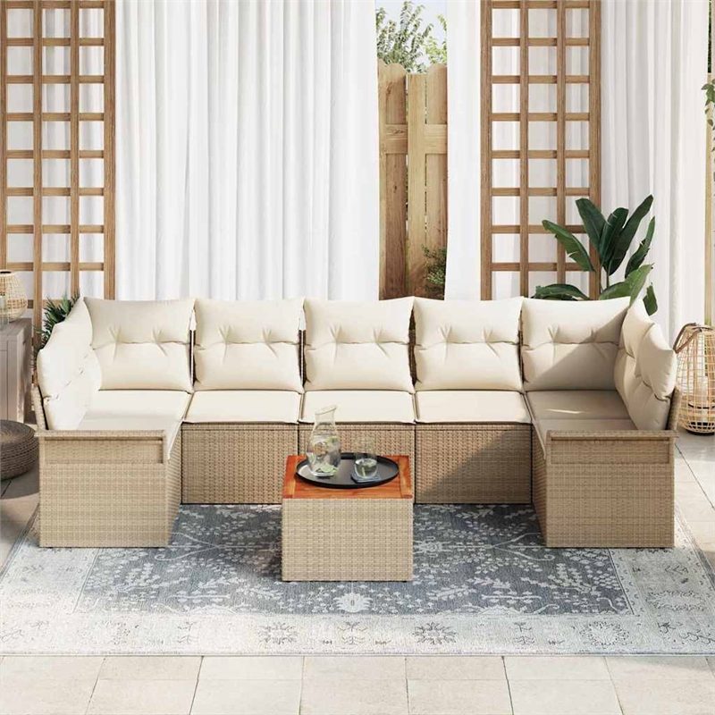 vidaXL Solid Acacia Wood Sofa Set with Cushions in Beige