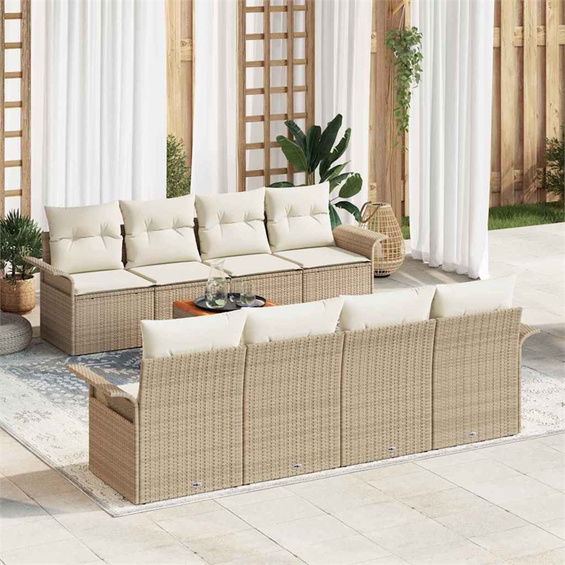vidaXL Solid Acacia Wood Sofa Set with Cushions in Beige