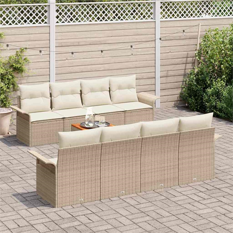 vidaXL Solid Acacia Wood Sofa Set with Cushions in Beige
