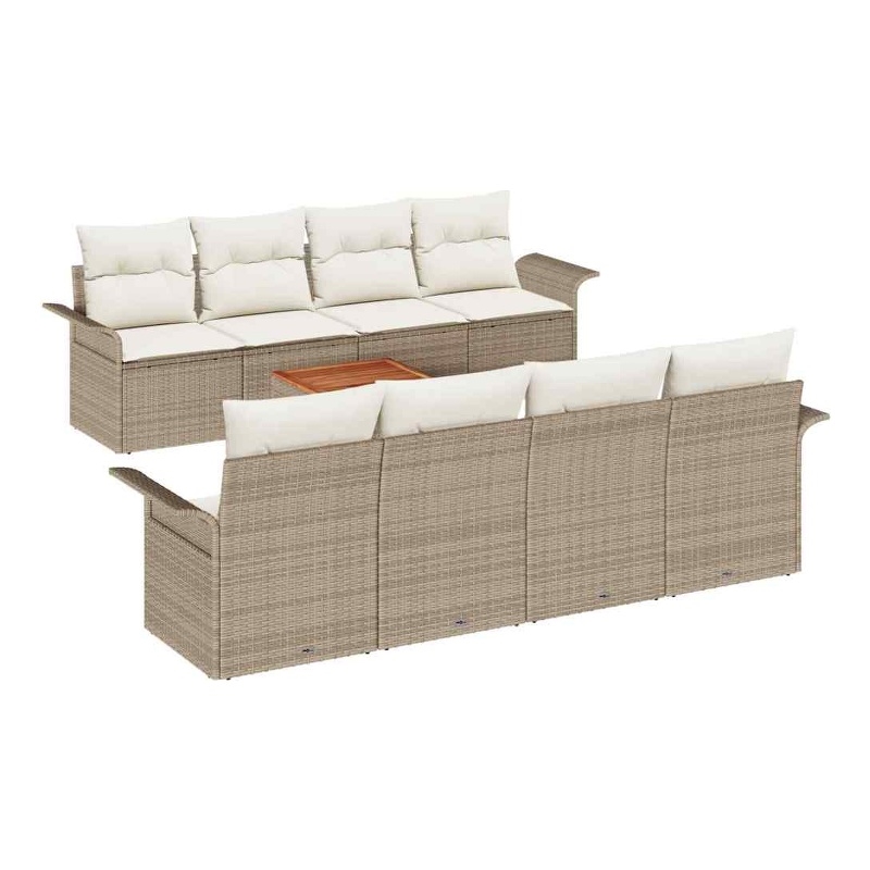 vidaXL Solid Acacia Wood Sofa Set with Cushions in Beige