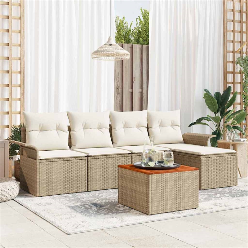vidaXL Solid Acacia Wood Sofa Set with Cushions in Beige