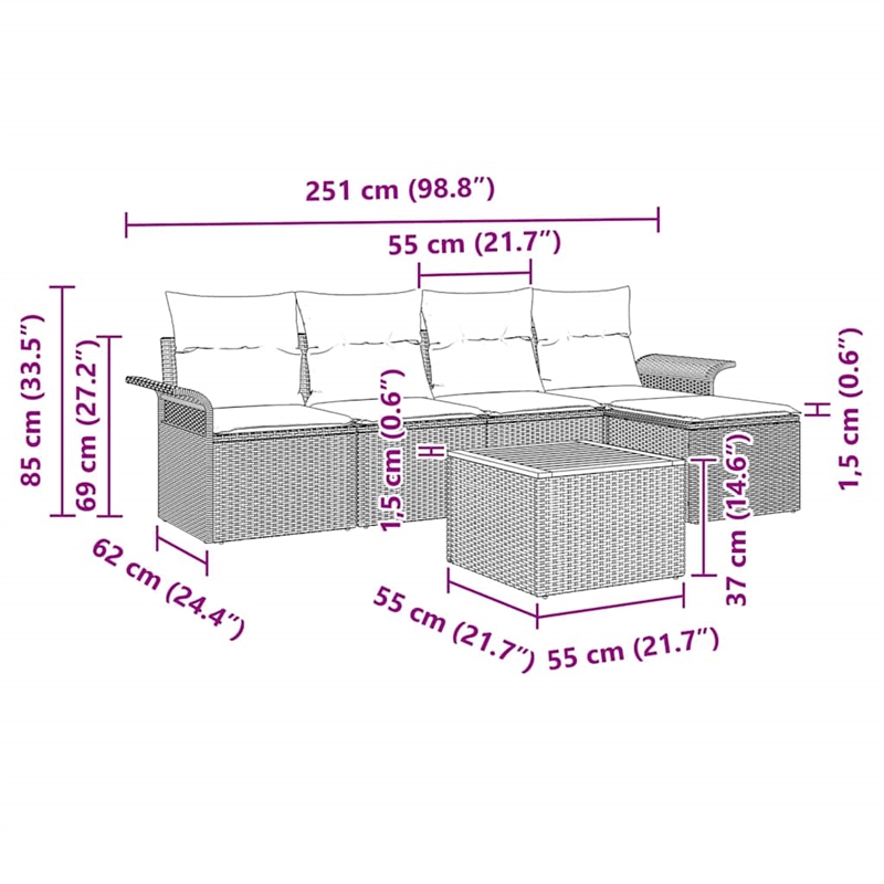 vidaXL Solid Acacia Wood Sofa Set with Cushions in Beige