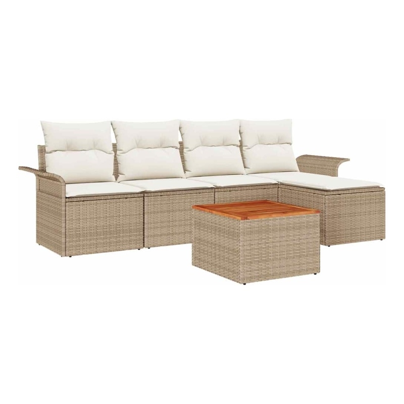vidaXL Solid Acacia Wood Sofa Set with Cushions in Beige