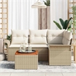 vidaXL Solid Acacia Wood Sofa Set with Cushions in Beige