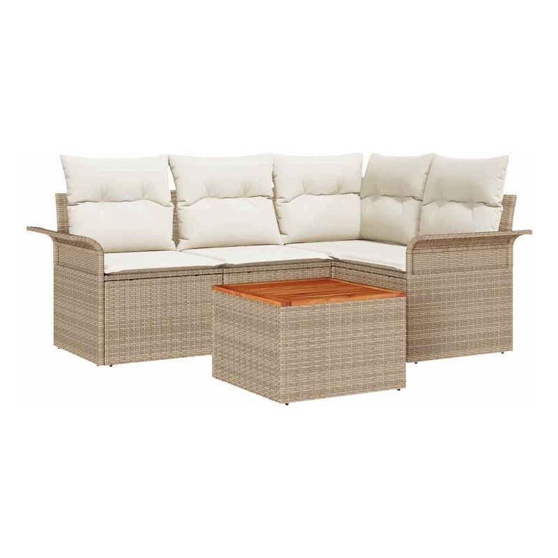 vidaXL Solid Acacia Wood Sofa Set with Cushions in Beige