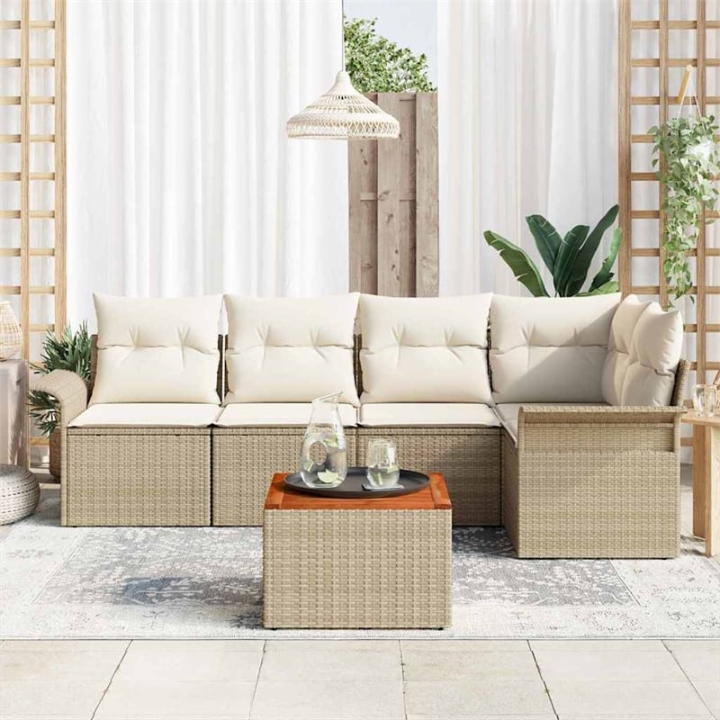vidaXL Solid Acacia Wood Large Sofa Set with Cushions in Beige