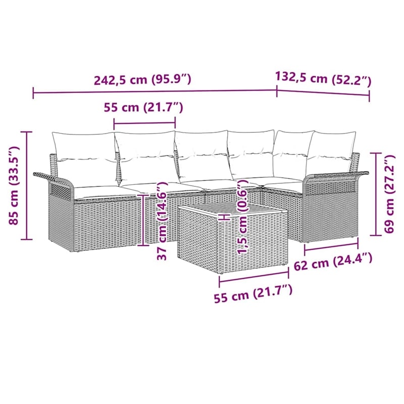 vidaXL Solid Acacia Wood Large Sofa Set with Cushions in Beige