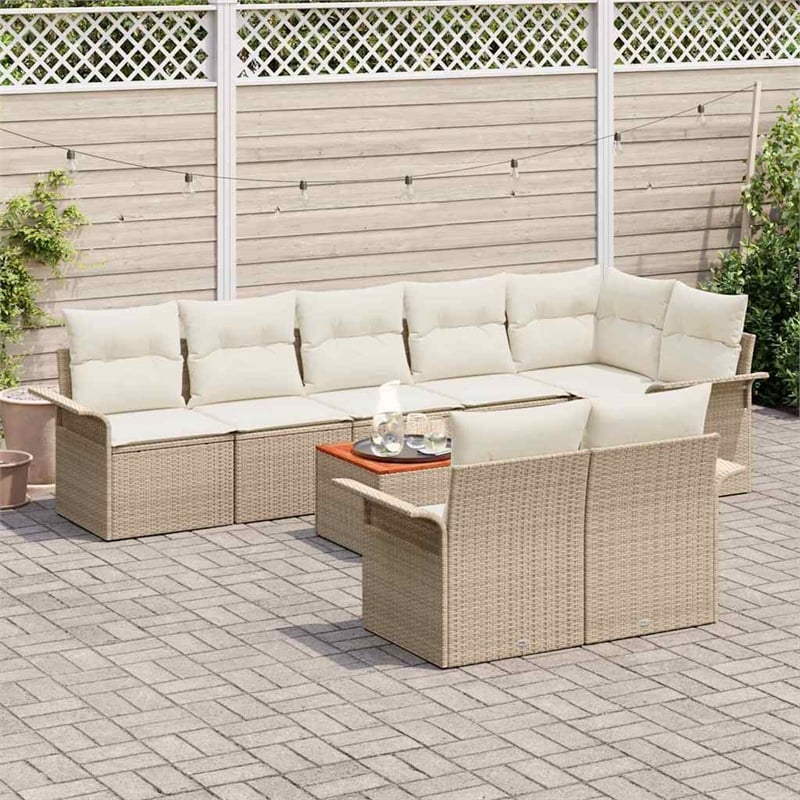 vidaXL Solid Acacia Wood Large Sofa Set with Cushions in Beige