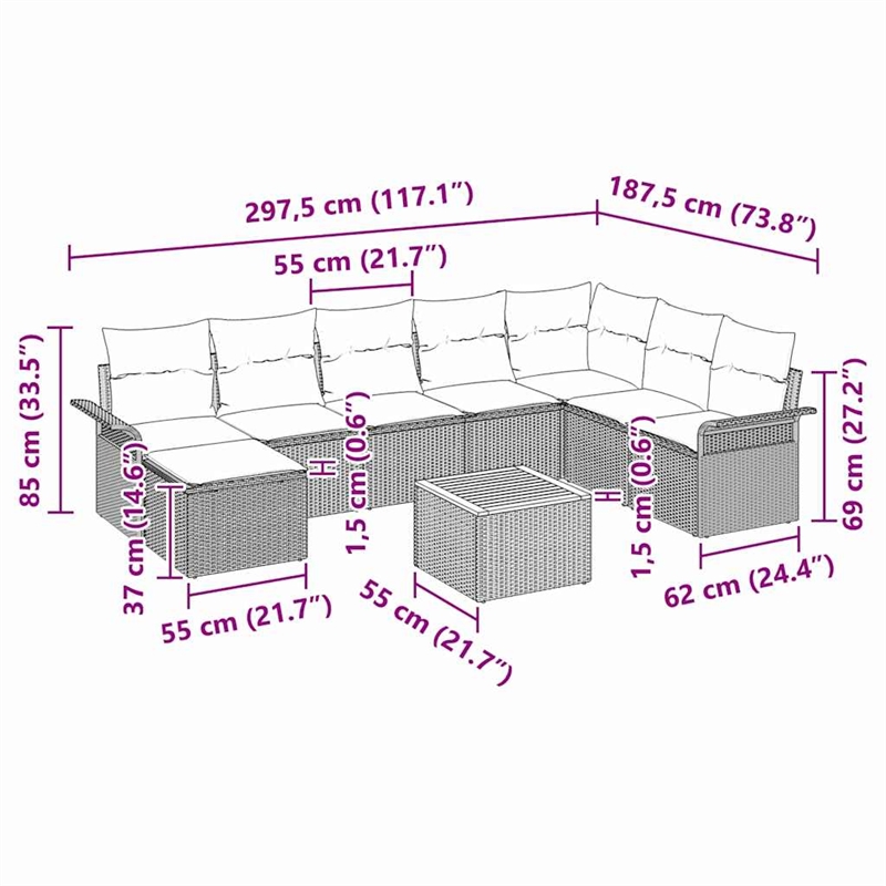 vidaXL Solid Acacia Wood Sofa Set with Cushions in Beige