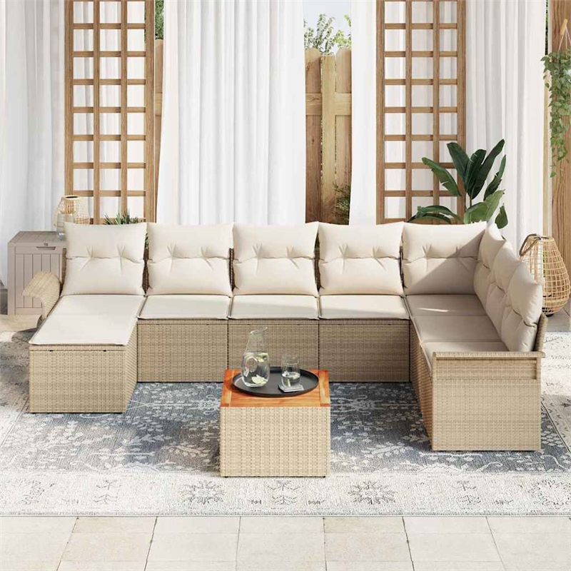 vidaXL Solid Acacia Wood Sofa Set with Cushions in Beige