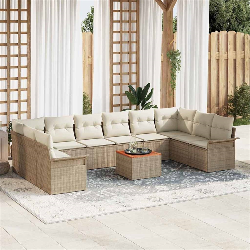 vidaXL Solid Acacia Wood Sofa Set with Cushions in Beige