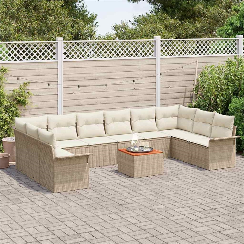 vidaXL Solid Acacia Wood Sofa Set with Cushions in Beige