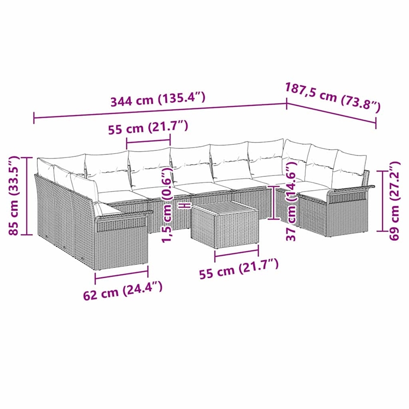 vidaXL Solid Acacia Wood Sofa Set with Cushions in Beige