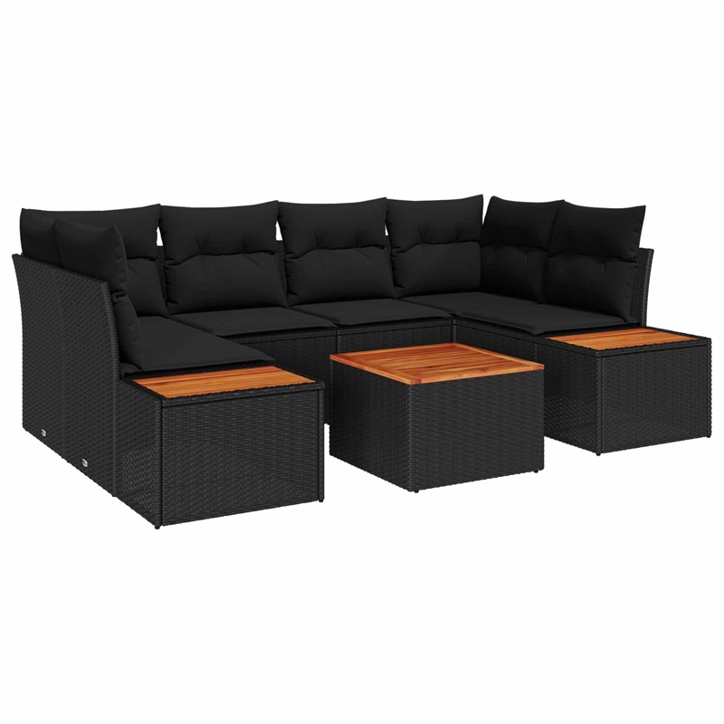 vidaXL Solid Acacia Wood Sofa Set with Cushions in Black