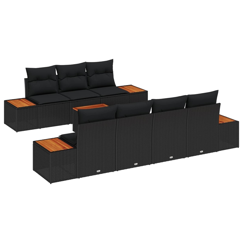 vidaXL Solid Acacia Wood Small Sofa Set with Cushions in Black