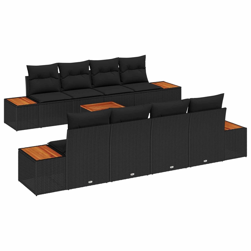 vidaXL Solid Acacia Wood Sofa Set with Cushions in Black