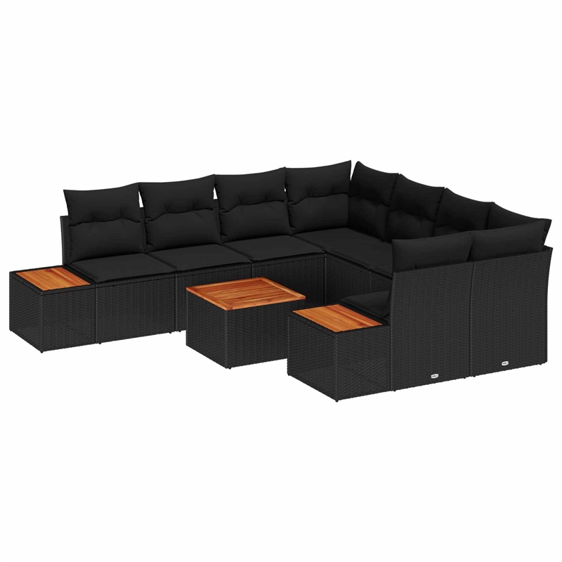 vidaXL Solid Acacia Wood Sofa Set with Cushions in Black