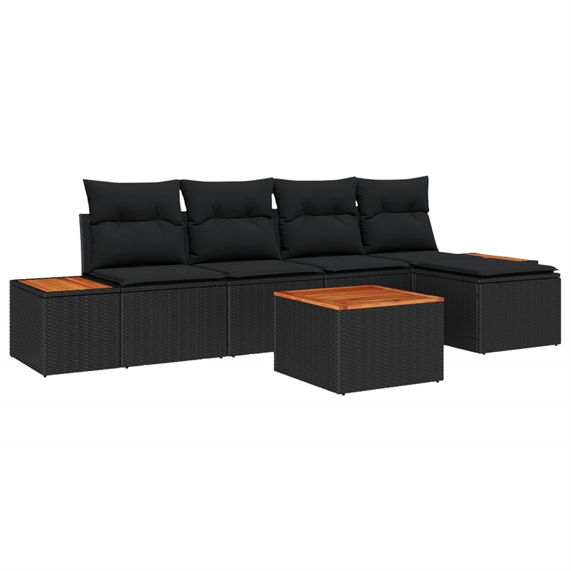 vidaXL Solid Acacia Wood Sofa Set with Cushions in Black