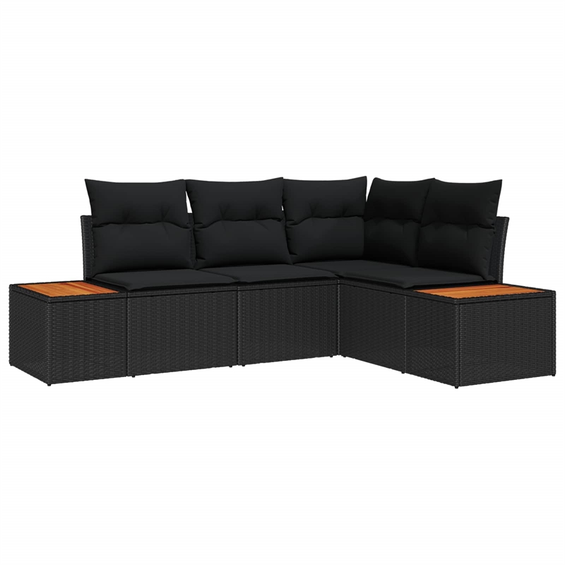 vidaXL Solid Acacia Wood Sofa Set with Cushions in Black
