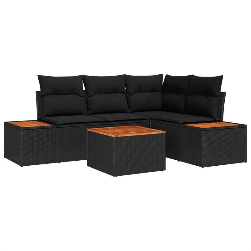 vidaXL Solid Acacia Wood Sofa Set with Cushions in Black