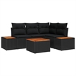 vidaXL Solid Acacia Wood Sofa Set with Cushions in Black
