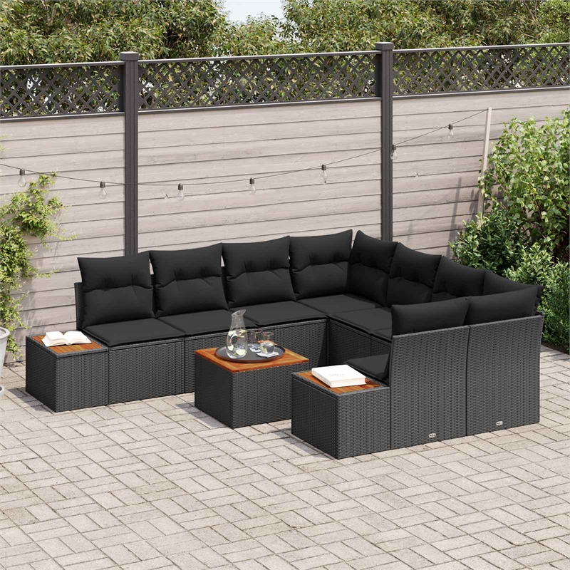 vidaXL Solid Acacia Wood Sofa Set with Cushions in Black