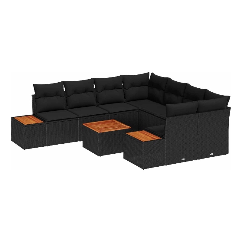 vidaXL Solid Acacia Wood Sofa Set with Cushions in Black