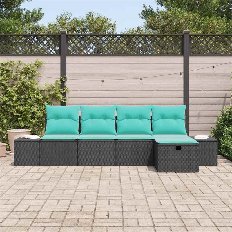 vidaXL Poly Rattan Sofa Set with Cushions in Black
