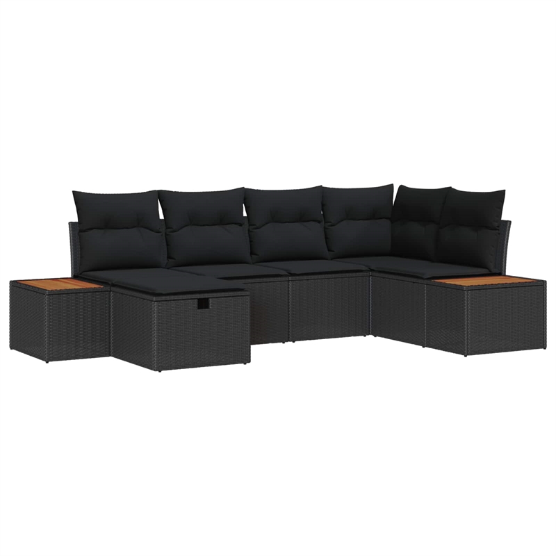 vidaXL Solid Acacia Wood Small Sofa Set with Cushions in Black