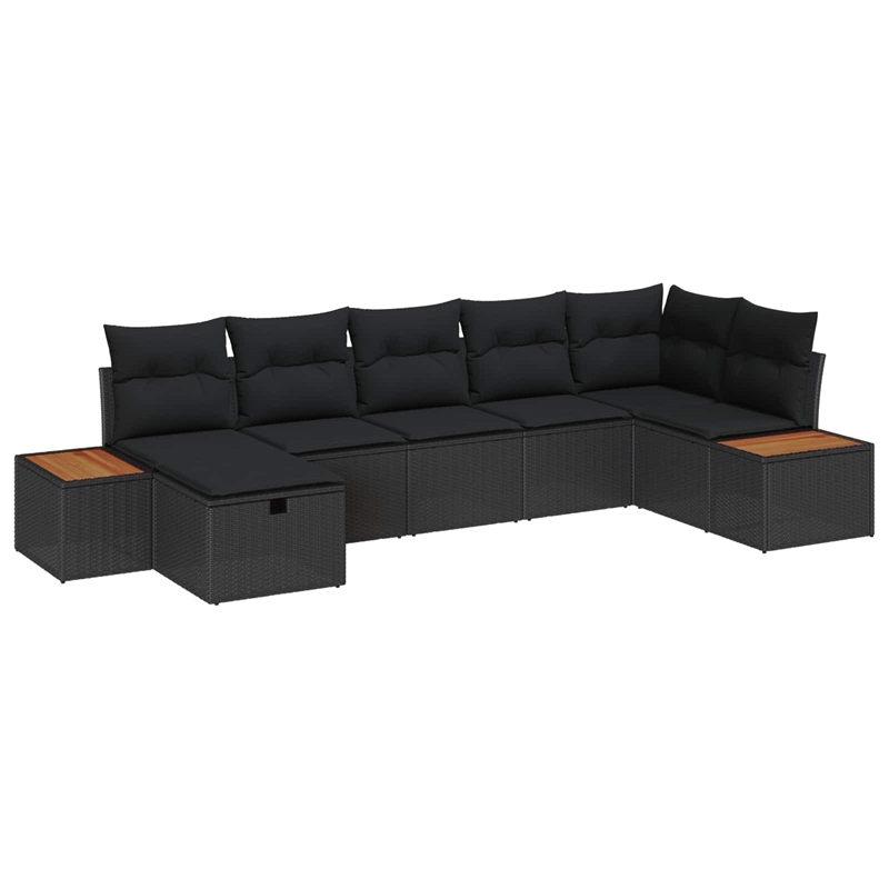 vidaXL Solid Acacia Wood Sofa Set with Cushions in Black