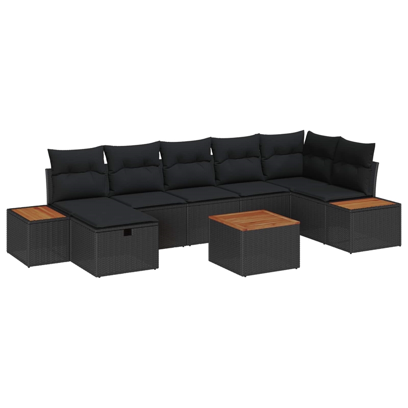 vidaXL Solid Acacia Wood Sofa Set with Cushions in Black