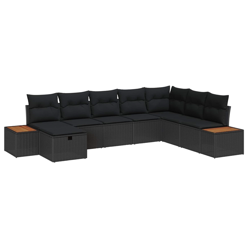 vidaXL Solid Acacia Wood Sofa Set with Cushions in Black