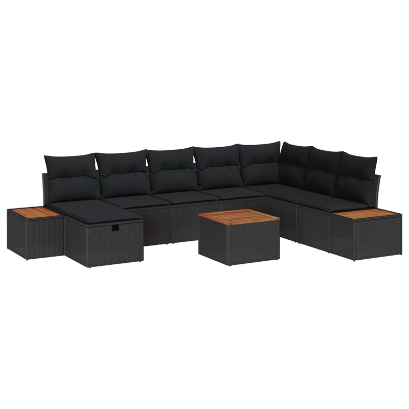vidaXL Solid Acacia Wood Sofa Set with Cushions in Black