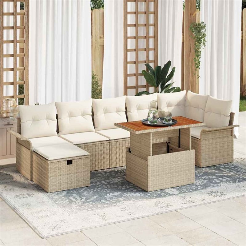 vidaXL Solid Acacia Wood Sofa Set with Cushions in Beige