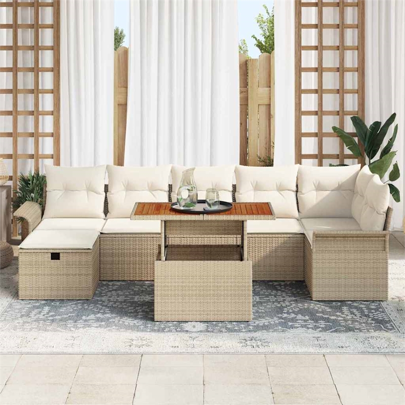 vidaXL Solid Acacia Wood Sofa Set with Cushions in Beige