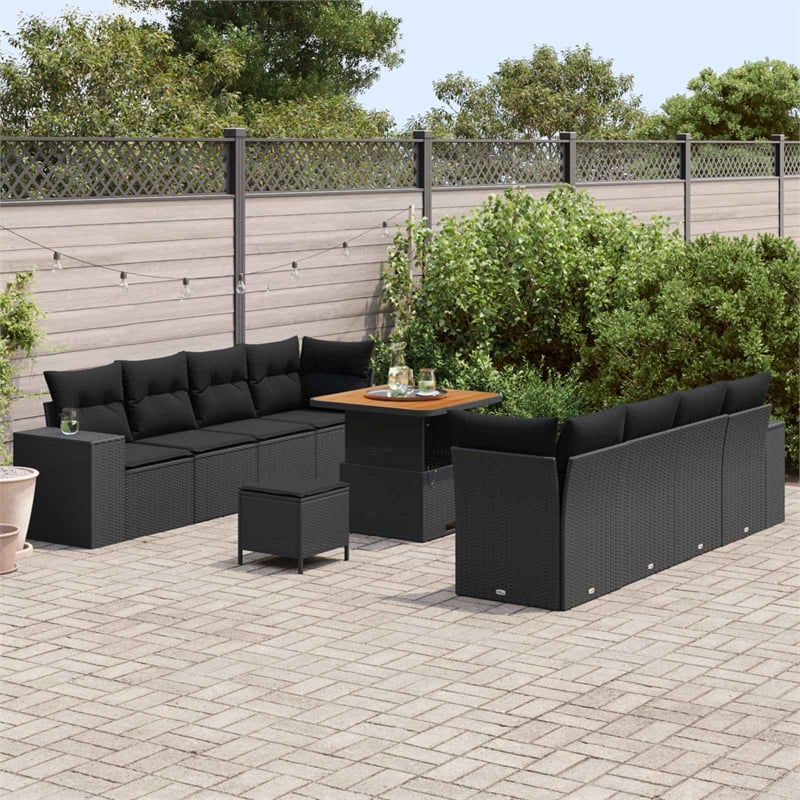 vidaXL Solid Acacia Wood Sofa Set with Cushions in Black