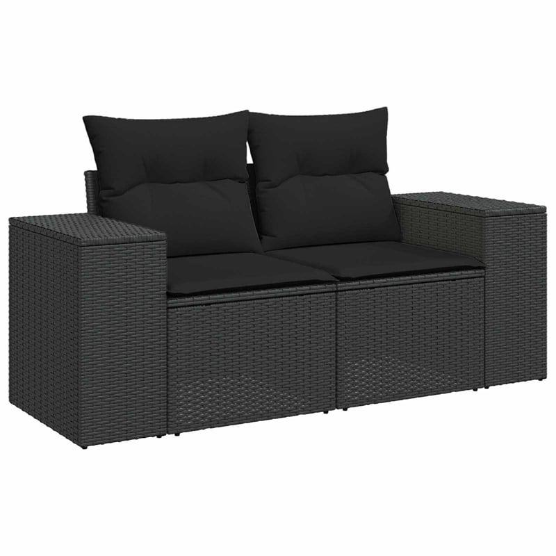 vidaXL Solid Acacia Wood Sofa Set with Cushions in Black