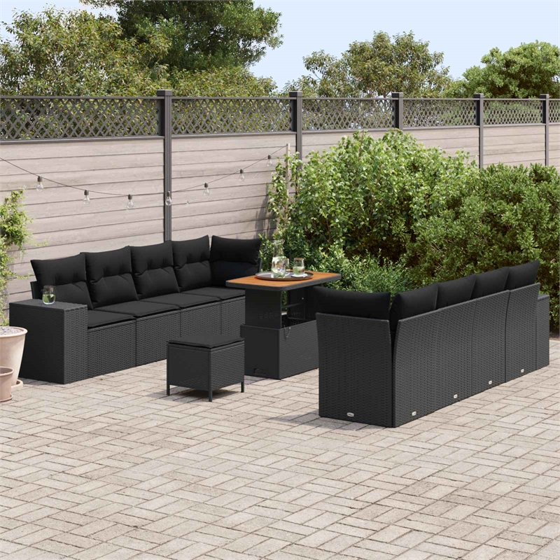 vidaXL Solid Acacia Wood Sofa Set with Cushions in Black