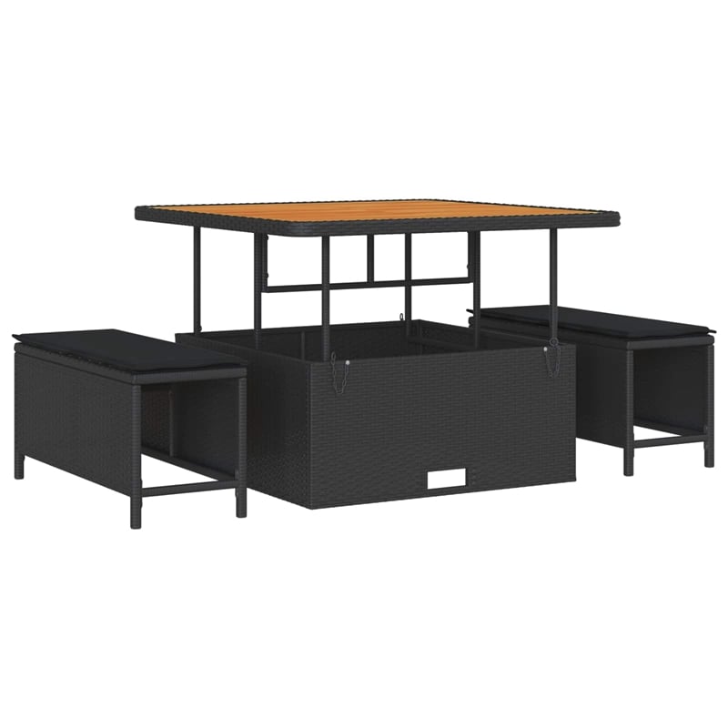 vidaXL Solid Acacia Wood Sofa Set with Cushions in Black